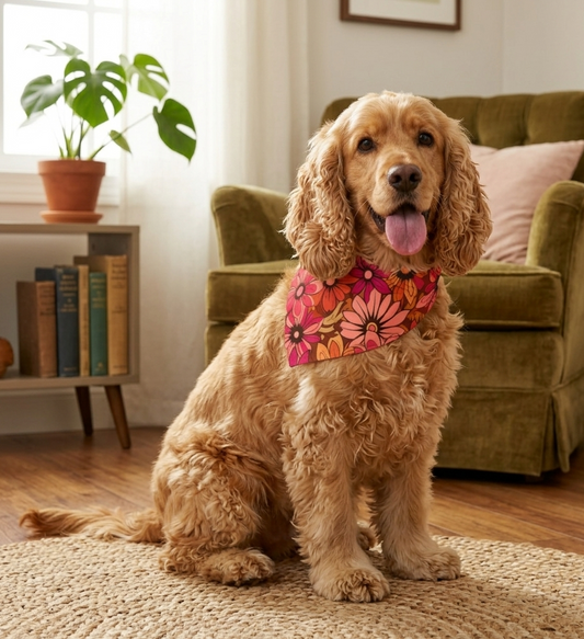 Retro Pink & Orange Daisy Print for Dogs & Cats