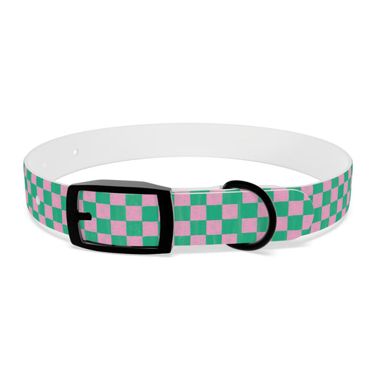 Pink & Green Checkerboard Dog Collar